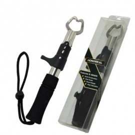 image of HONOREAL STAINLESS STEEL ONE-HANDED OPERATION STRONG FISH LIP GRIPPER WITH EVA HANDLE AND WRIST LANYARD (BLACK) 0