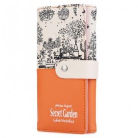 image of GUAPABIEN LANDSCAPE IMAGE PRINT LETTER EMBELLISHMENT SNAP FASTENER LONG CLUTCH WALLET (ORANGE) -