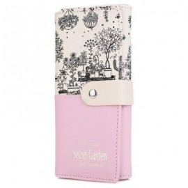 image of GUAPABIEN LANDSCAPE IMAGE PRINT LETTER EMBELLISHMENT SNAP FASTENER LONG CLUTCH WALLET (PINK) -