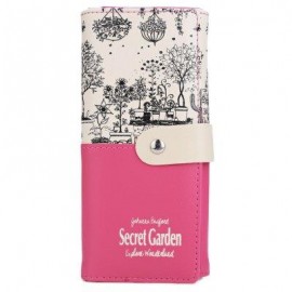 image of GUAPABIEN LANDSCAPE IMAGE PRINT LETTER EMBELLISHMENT SNAP FASTENER LONG CLUTCH WALLET (ROSE MADDER) -