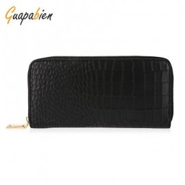 image of GUAPABIEN PU LEATHER SOLID COLOR SIMPLE PRINT ZIPPER WOMEN HORIZONTAL WALLET (BLACK) -