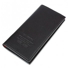 image of LICHEE PATTERN SOLID COLOR LETTER OPEN SOFT VERTICAL LONG WALLET FOR MEN (COFFEE) VERTICAL