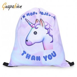 image of GUAPABIEN GIRLS 3D UNICORN PRINT BACKPACK DRAWSTRING BAG (WHITE) -