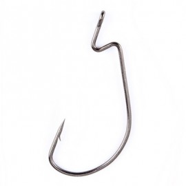 image of 100 PCS HIGH-CARBON STEEL WORM OFFSET HOOK WITH EXTRA WIDE GAP (BLACK) 5 / 0
