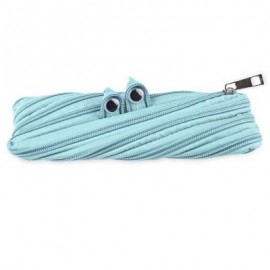 image of TRENDY BIG EYE PATTERN DESIGN ZIPPER DECORATION PURE COLOR PENCIL CASE (LIGHT GREEN) 21.00 x 2.00 x 9.00 cm