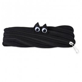 image of TRENDY BIG EYE PATTERN DESIGN ZIPPER DECORATION PURE COLOR PENCIL CASE (BLACK) 21.00 x 2.00 x 9.00 cm