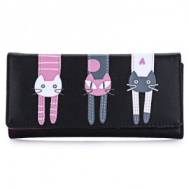 image of SWEET CAT SNAP FASTENER LONG HORIZONTAL WALLET FOR GIRL (BLACK) 18.60 x 2.70 x 9.40 cm