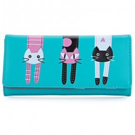 image of SWEET CAT SNAP FASTENER LONG HORIZONTAL WALLET FOR GIRL (BLUE) 18.60 x 2.70 x 9.40 cm