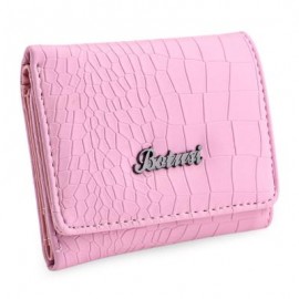 image of STYLISH CROCODILE WOMEN SHORT HORIZONTAL CASH PHOTO HOLDER CARD WALLET (PINK) 11.80 x 3.20 x 9.70 cm