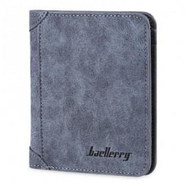 image of SOLID COLOR LETTER EMBELLISHMENT DULL POLISH OPEN VERTICAL WALLET FOR MEN (BLUE) HORIZONTAL