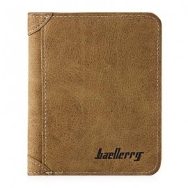image of SOLID COLOR LETTER EMBELLISHMENT DULL POLISH OPEN VERTICAL WALLET FOR MEN (COFFEE) VERTICAL