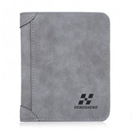 image of SOLID COLOR LETTER EMBELLISHMENT DULL POLISH OPEN VERTICAL WALLET FOR MEN (GRAY) VERTICAL