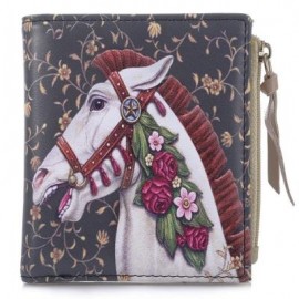 image of NICOLE BONNIE PU LEATHER LOVELY GRAFFITI WALLET CANDY COLOR PURSE (HORSE WITH FLOWERS) -