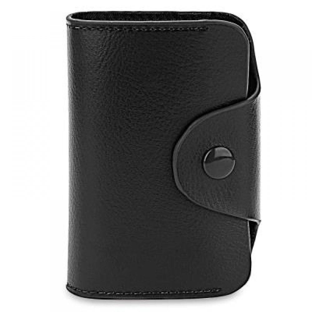 ACCORDION STYLE SNAP FASTENER CLOSURE LEATHER CARD HOLDER BAG (BLACK) - ACCORDION STYLE SNAP FASTENER CLOSURE LEATHER CARD HOLDER BAG (BLACK) -