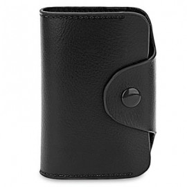image of ACCORDION STYLE SNAP FASTENER CLOSURE LEATHER CARD HOLDER BAG (BLACK) -