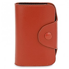 image of ACCORDION STYLE SNAP FASTENER CLOSURE LEATHER CARD HOLDER BAG (BROWN) -