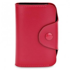 image of ACCORDION STYLE SNAP FASTENER CLOSURE LEATHER CARD HOLDER BAG (ROSE MADDER) -