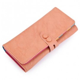 image of CANDY COLOR LETTER HOLLOW STRAP TWO SNAP FASTENERS VERTICAL WALLET FOR WOMEN (LIGHT PINK) 9.20 x 3.80 x 19.10 cm