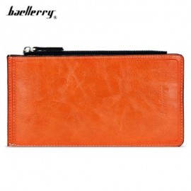 image of BAELLERRY SOLID COLOR ZIPPER HASP DESIGN VERTICAL THIN LONG WALLET FOR MEN WOMEN (ORANGE) -