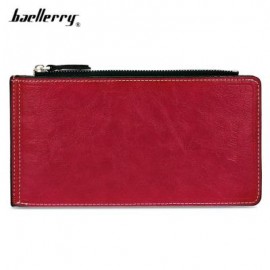 image of BAELLERRY SOLID COLOR ZIPPER HASP DESIGN VERTICAL THIN LONG WALLET FOR MEN WOMEN (RED) -