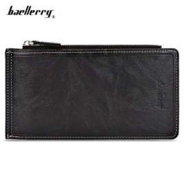 image of BAELLERRY SOLID COLOR ZIPPER HASP DESIGN VERTICAL THIN LONG WALLET FOR MEN WOMEN (BLACK) -