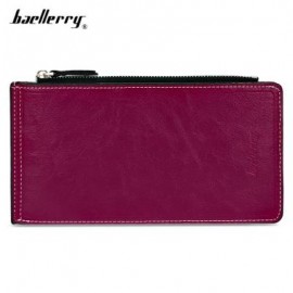 image of BAELLERRY SOLID COLOR ZIPPER HASP DESIGN VERTICAL THIN LONG WALLET FOR MEN WOMEN (PURPLE) -