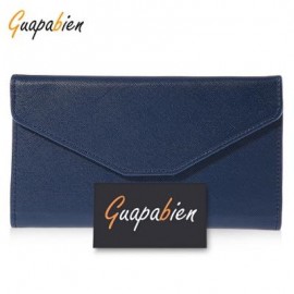 image of GUAPABIEN SOLID COLOR SNAP FASTENER CELL PHONE ENVELOPE CLUTCH WALLET (DEEP BLUE) -