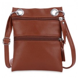 image of GUAPABIEN DOUBLE ZIPPERS SOLID COLOR LADDER LOCK SHOULDER MESSENGER BAG (BROWN) -