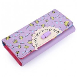image of BOWKNOT FLORAL HASP VERTICAL LONG CLUTCH WALLET FOR LADY (VIOLET) 10.00 x 3.50 x 18.80 cm