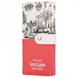 image of LANDSCAPE IMAGE PRINT LETTER EMBELLISHMENT SNAP FASTENER LONG CLUTCH WALLET (WATERMELON RED) 10.00 x 3.50 x 19.40 cm
