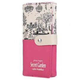image of LANDSCAPE IMAGE PRINT LETTER EMBELLISHMENT SNAP FASTENER LONG CLUTCH WALLET (ROSE MADDER) 10.00 x 3.50 x 19.40 cm