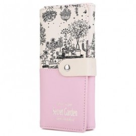 image of LANDSCAPE IMAGE PRINT LETTER EMBELLISHMENT SNAP FASTENER LONG CLUTCH WALLET (PINK) 10.00 x 3.50 x 19.40 cm