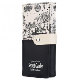 image of LANDSCAPE IMAGE PRINT LETTER EMBELLISHMENT SNAP FASTENER LONG CLUTCH WALLET (BLACK) 10.00 x 3.50 x 19.40 cm
