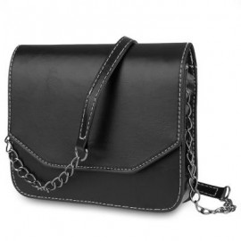 image of GUAPABIEN MAGNET BUTTON CHAIN BELT STRAP SOLID COLOR SHOULDER MESSENGER BAG (BLACK) HORIZONTAL