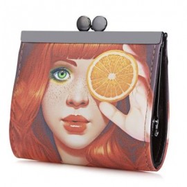 image of PANDA GRAFFITI OIL PAINTING METAL FRAME PURSE COIN CASE FOR LADY (ORANGE) -