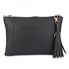 image of TRENDY POCKET PATTERN DESIGN SPLICED COLOR BLOCK TASSEL PENDANT WOMEN MESSENGER CROSSBODY BAG (BLACK) -