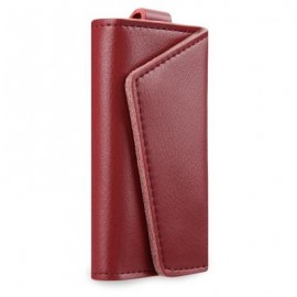 image of PURE COLOR SOFT CARD HOLDER KEY CASE WALLET WITH SNAP HOOK FOR UNISEX (RED) 7.00 x 2.50 x 11.40 cm