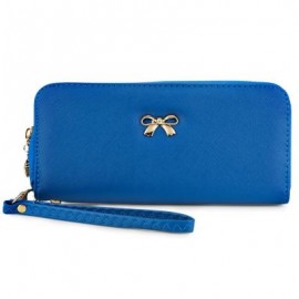 image of BOWKNOT RIVET DETACHABLE STRAP WRIST CLUTCH WALLET (SAPPHIRE BLUE) 20.20 x 2.90 x 9.80 cm