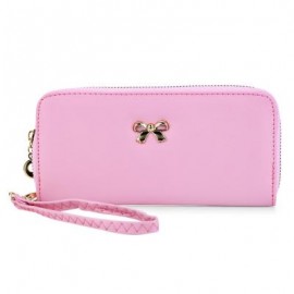 image of BOWKNOT RIVET DETACHABLE STRAP WRIST CLUTCH WALLET (PINK) 20.20 x 2.90 x 9.80 cm