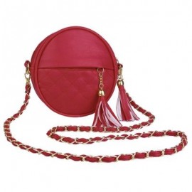 image of GUAPABIEN ROUND PLAID TASSEL DETACHABLE CHAIN BELT STRAP SHOULDER MESSENGER BAG (RED) ROUND