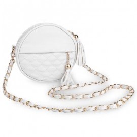 image of GUAPABIEN ROUND PLAID TASSEL DETACHABLE CHAIN BELT STRAP SHOULDER MESSENGER BAG (WHITE) ROUND