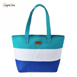 image of GUAPABIEN STRIPE LETTER PATCHWORK CANVAS ZIPPER PORTABLE BAG FOR WOMEN (GREEN) HORIZONTAL