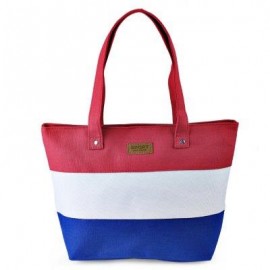 image of GUAPABIEN STRIPE LETTER PATCHWORK CANVAS ZIPPER PORTABLE BAG FOR WOMEN (RED) HORIZONTAL