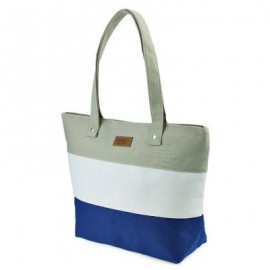 image of GUAPABIEN STRIPE LETTER PATCHWORK CANVAS ZIPPER PORTABLE BAG FOR WOMEN (LIGHT GRAY) HORIZONTAL