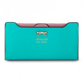 image of GUAPABIEN BOWKNOT LETTER SOLID COLOR HASP ZIPPER HORIZONTAL LONG WALLET FOR LADY (BLUE) ??