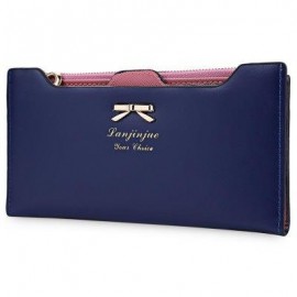 image of GUAPABIEN BOWKNOT LETTER SOLID COLOR HASP ZIPPER HORIZONTAL LONG WALLET FOR LADY (DEEP BLUE) ??