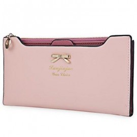 image of GUAPABIEN BOWKNOT LETTER SOLID COLOR HASP ZIPPER HORIZONTAL LONG WALLET FOR LADY (LIGHT PINK) ??