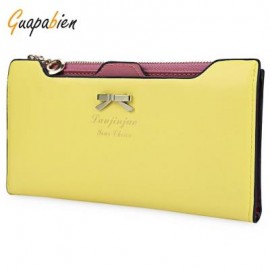 image of GUAPABIEN BOWKNOT LETTER SOLID COLOR HASP ZIPPER HORIZONTAL LONG WALLET FOR LADY (YELLOW) ??