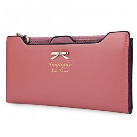 image of GUAPABIEN BOWKNOT LETTER SOLID COLOR HASP ZIPPER HORIZONTAL LONG WALLET FOR LADY (PINK) ??