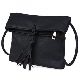 image of TASSEL EMBELLISHMENT BUCKET PATTERN DUAL PURPOSES SHOULDER MESSENGER BAG FOR LADY (BLACK)
